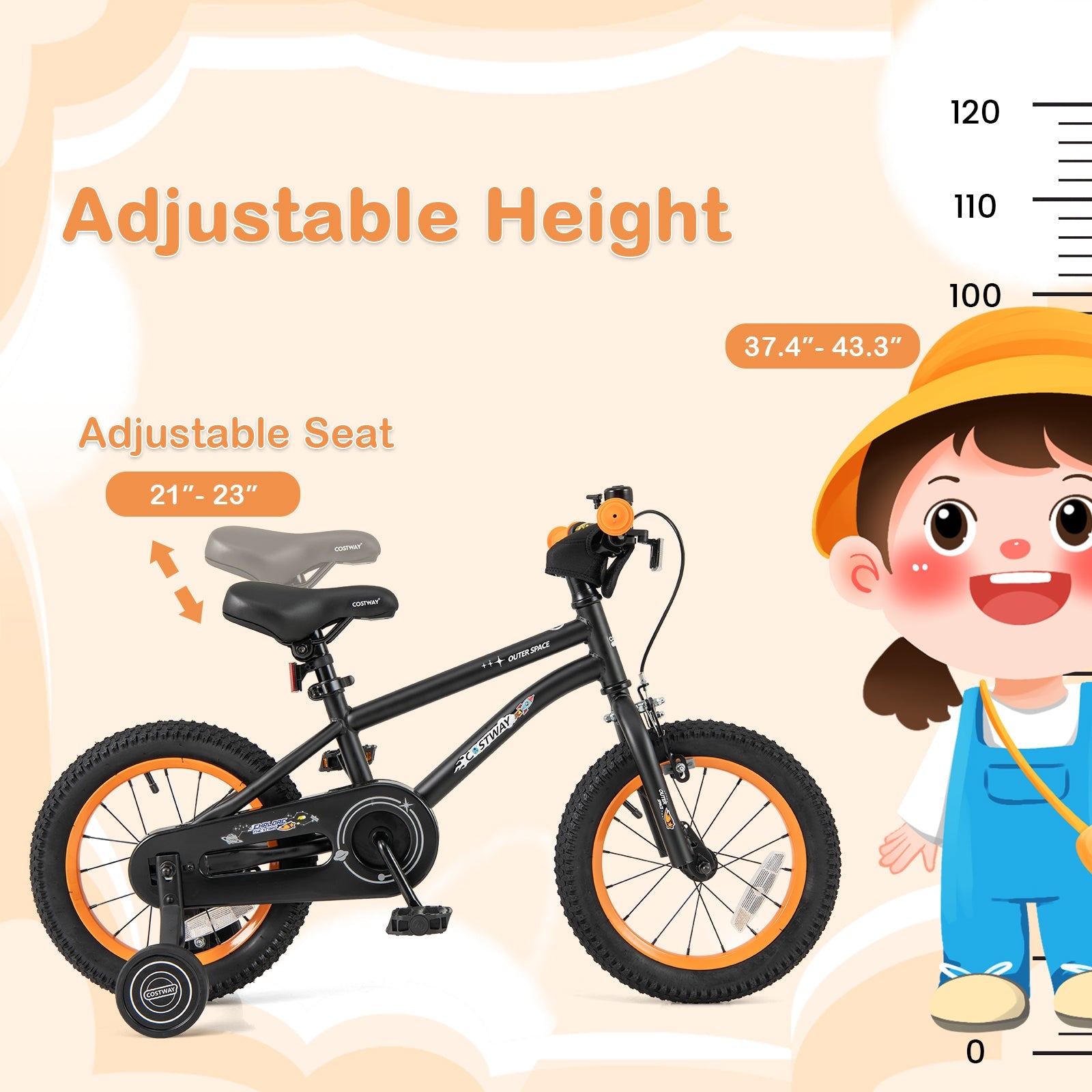 14-Inch Kids Bike Sport Bicycle for 3-5 Years Old with Adjustable Seat-14 inches