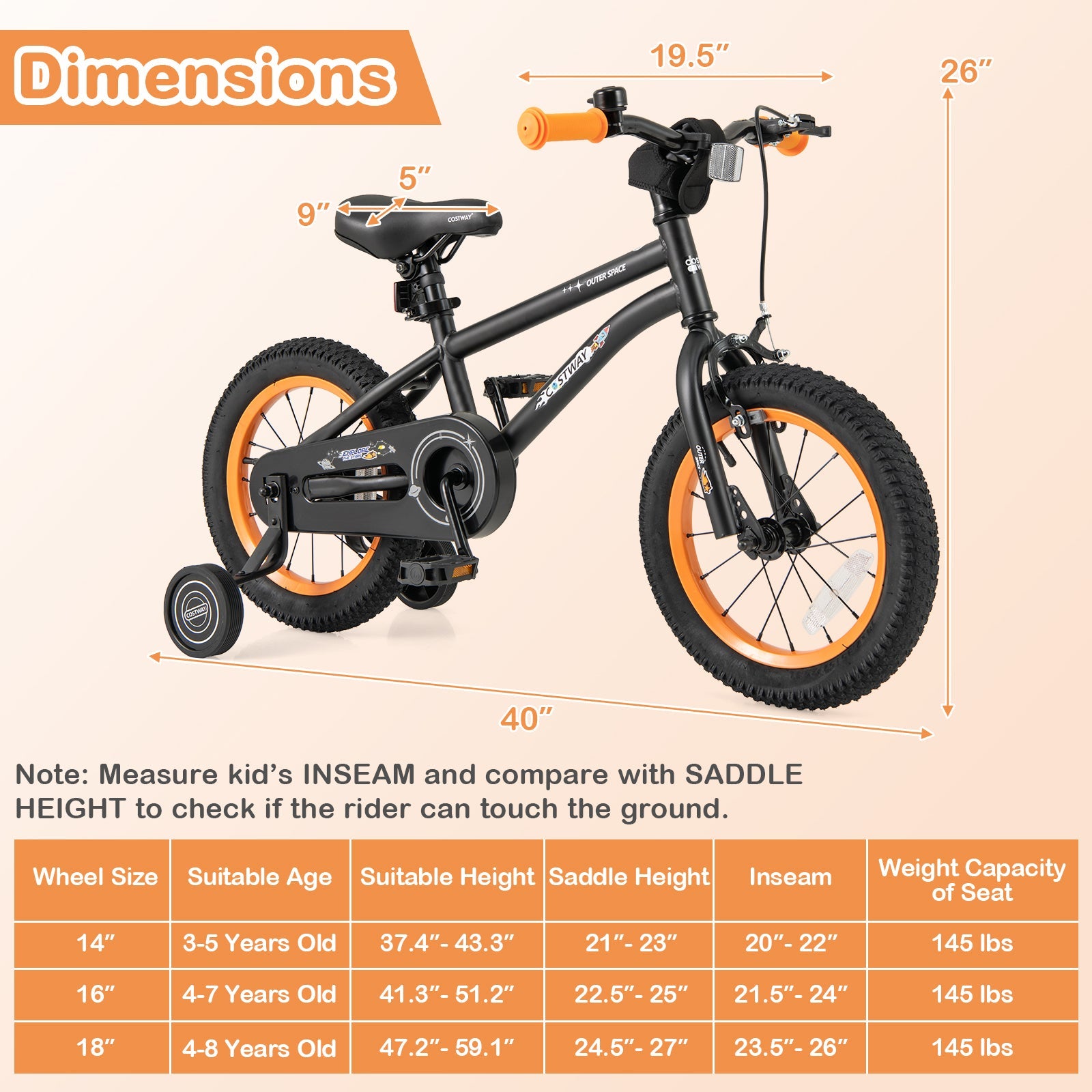 14-Inch Kids Bike Sport Bicycle for 3-5 Years Old with Adjustable Seat-14 inches