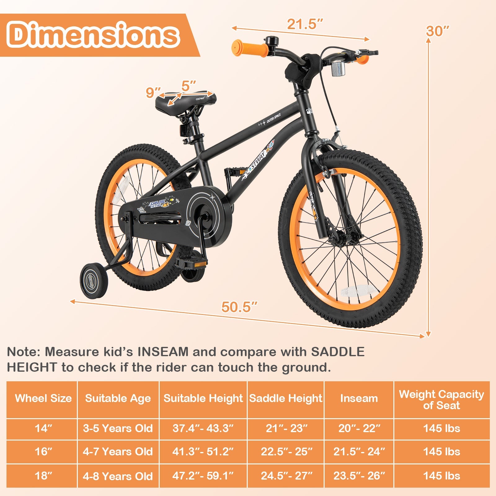 18-Inch Kids Bike Sport Bicycle for 4-8 Years Old with Adjustable Seat-18 inches